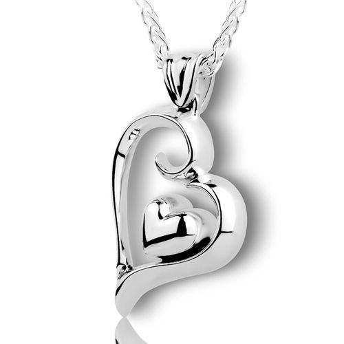 Pacific Urns Necklace For Ashes Heart Within A Heart - Sterling Silver