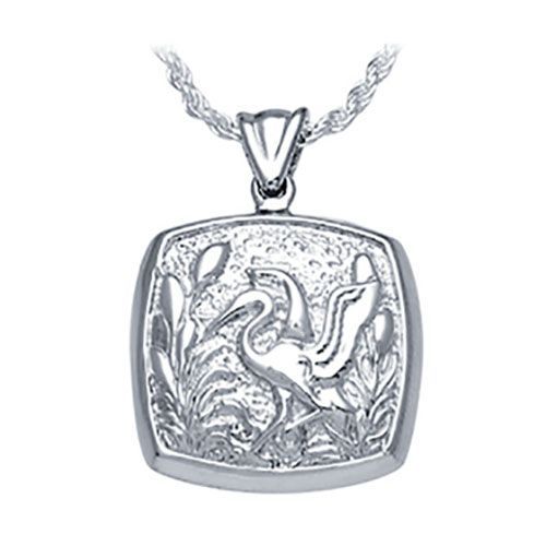 Pacific Urns Necklace For Ashes Heron Cushion In Sterling Silver