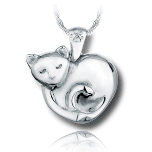 Pacific Urns Necklace For Ashes Sleeping Kitten Heart 14K In Yellow Gold