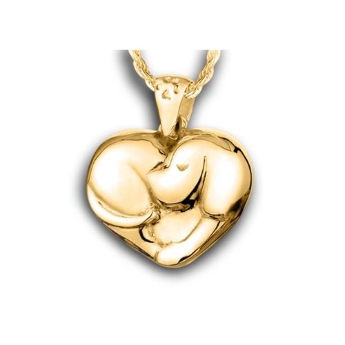 Pacific Urns Necklace For Ashes Sleeping Puppy Heart 14K In Yellow Gold