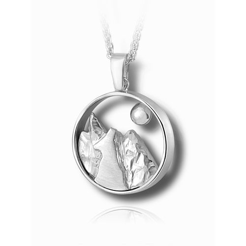 Pacific Urns Necklace For Ashes Wolf and Moon In Sterling Silver