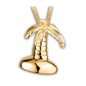 Pacific Urns Necklace For Ashes Palm Tree 14K In Yellow Gold
