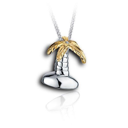 Pacific Urns Cremation Necklace Palm Tree 2 Tone