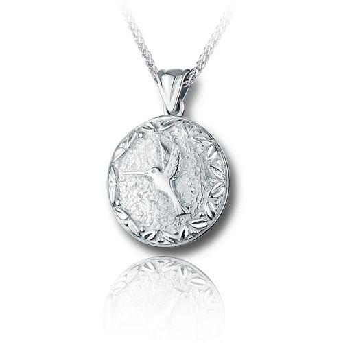 Pacific Urns Necklace For Ashes Round Hummingbird In Sterling Silver