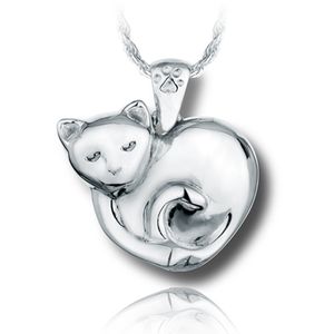 Pacific Urns Pet Cremation Necklace Sleeping Kitten Heart