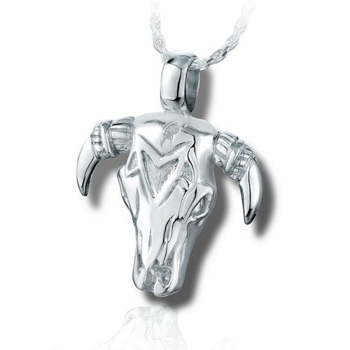 Pacific Urns Necklace For Ashes Steer Skull In Sterling Silver