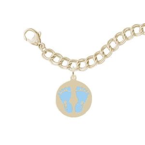 Painted Baby Feet Disc Bracelet Set Blue - Gold Plated - 27-1019-917-GP