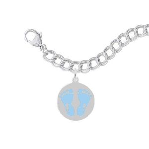 Painted Baby Feet Disc Bracelet Set Blue - Sterling Silver - 27-1019-917-SS