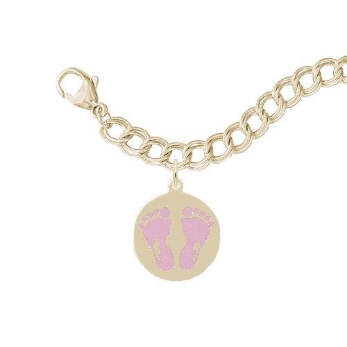 Painted Baby Feet Disc Bracelet Set Pink - Gold Plated - 27-1019-17-GP