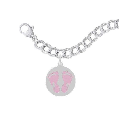 Painted Baby Feet Disc Bracelet Set Pink - Sterling Silver - 27-1019-17-SS