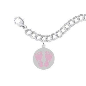 Painted Baby Feet Disc Bracelet Set Pink - Sterling Silver - 27-1019-17-SS