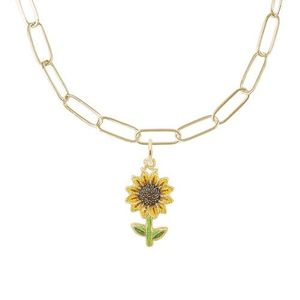 Painted Sunflower Necklace Set - Gold Plated - 29-1117-300-GP