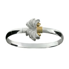 Palm Hook Bracelet - Sterling Silver & 14K Gold Coconuts 6mm Wide