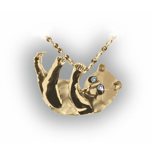 Panda with Diamond Eyes Pendant - 14K Yellow Gold