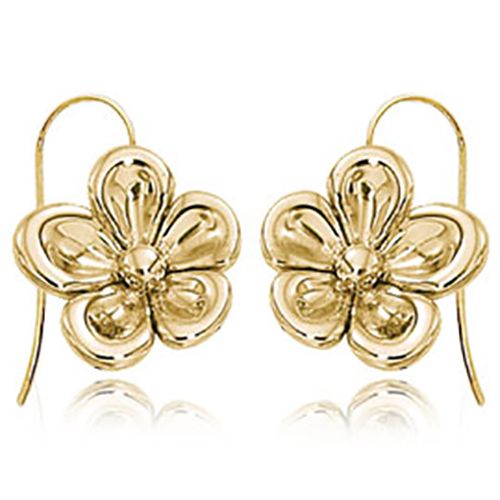 Pansy Flower Hookwire Earrings - 14K Yellow Gold