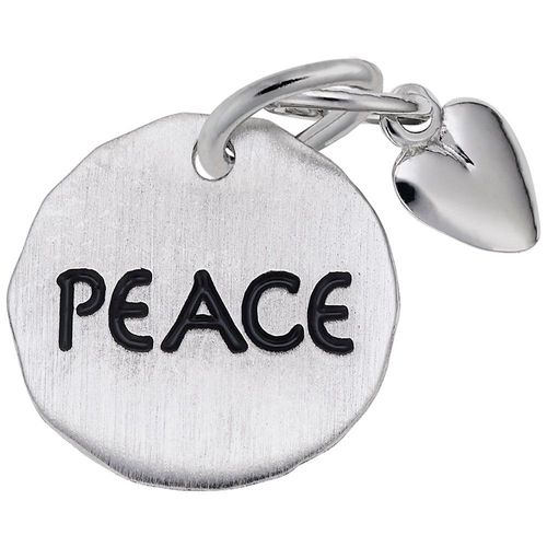 Peace Tag With Heart Charm - 14K White Gold - 10-8445