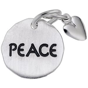 Peace Tag With Heart Charm - 14K White Gold - 10-8445