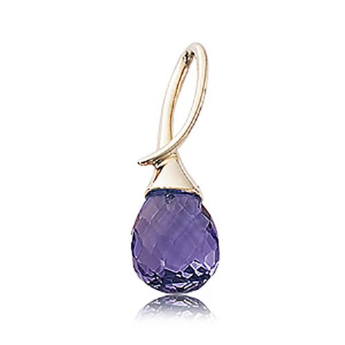 Pear Shape Briolette Amethyst Pendant - 14K Yellow Gold