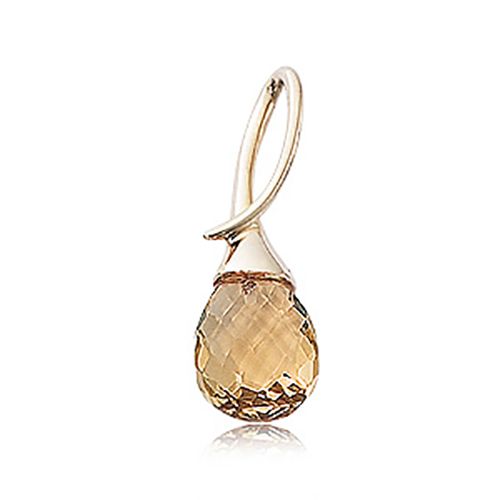 Pear Shape Briolette Citrine Pendant - 14K Yellow Gold