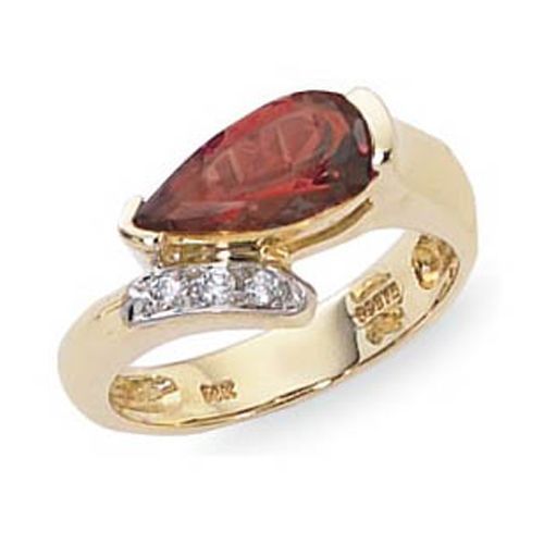 Pear Shape Garnet & Diamond Ring - 14K Yellow Gold Size 7