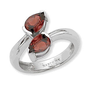 Pear Shape Garnet Ring - 14K White Gold Size 7