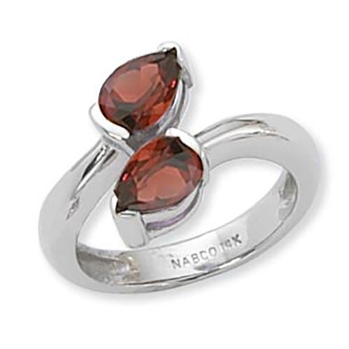 Pear Shape Garnet Ring - 14K White Gold Size 7