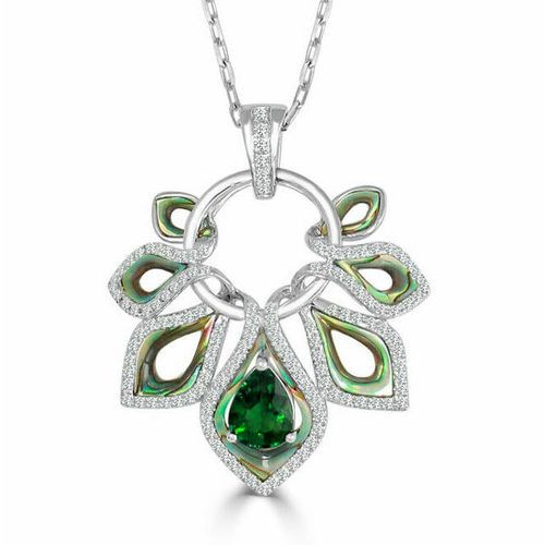 Pear Shape Green Tourmaline, Abalone, & Diamond Medici Pendant