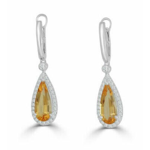 Pear Shape Imperial Topaz & Diamond Halo One Of A Kind Earrings
