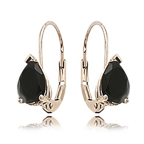 Pear Shape Onyx Earrings - 14K Yellow Gold