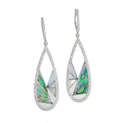 Pear Shape Venus Puzzle White Mother, Abalone, & Diamond Earrings