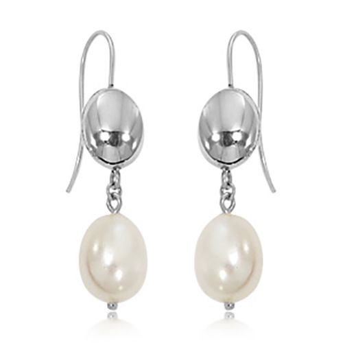 Pearl & Pebble Drop Earrings - Sterling Silver
