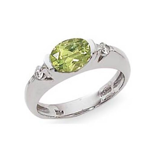 Peridot & Diamond Ring - 14K White Gold Size 7 - 70824PEWG