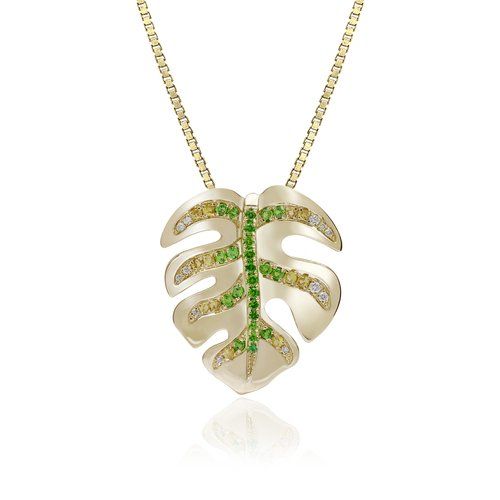 Peridot Monstera Diamond Pendant