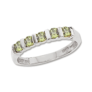 Peridot Semi Bezel Ring - 14K White Gold Size 7