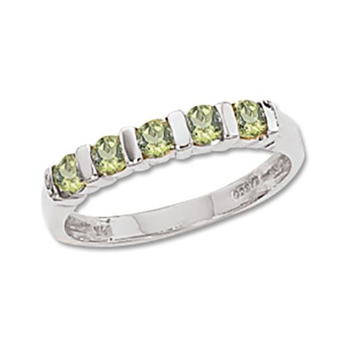 Peridot Semi Bezel Ring - 14K White Gold Size 7