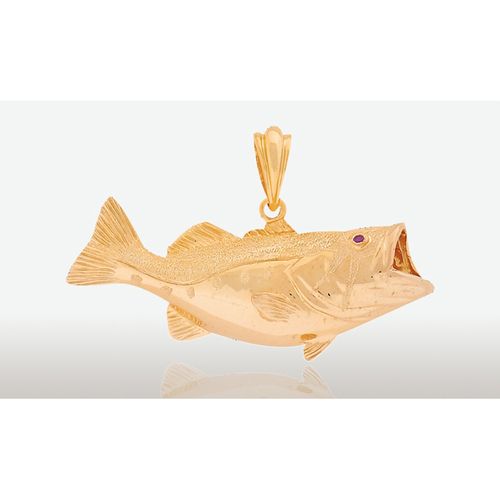 14K Gold 44MM Large Mouth Bass Pendant PC-111
