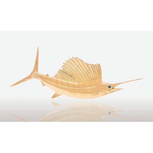 14K Gold 80MM Sailfish Slide Pendant