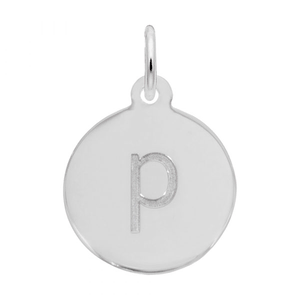 Petite Initial Disc - Lower Case Block P Sterling Silver Charm- 10-1895-16-ss