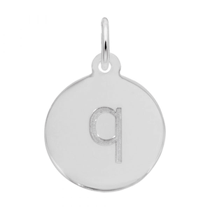 Petite Initial Disc - Lower Case Block Q Sterling Silver Charm- 10-1895-17-ss