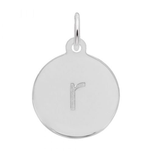 Petite Initial Disc - Lower Case Block R Sterling Silver Charm- 10-1895-18-ss