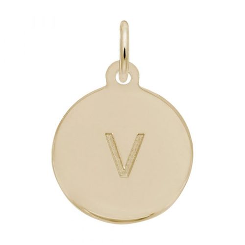 Petite Initial Disc - Lower Case Block V 10k Gold Charm - 10-1895-22-10k