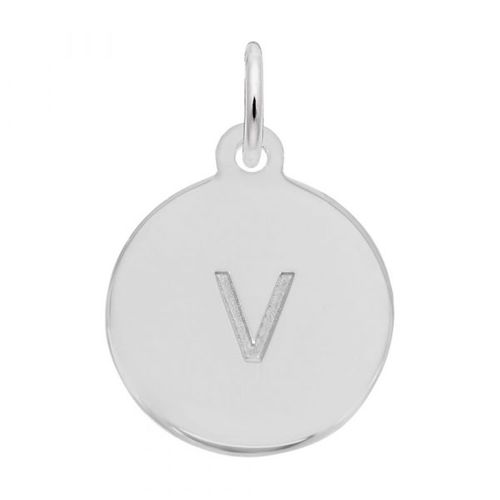 Petite Initial Disc - Lower Case Block V Sterling Silver Charm- 10-1895-22-ss