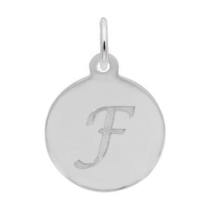 Petite Initial Disc - Script F Sterling Silver Charm- 10-1896-6-ss
