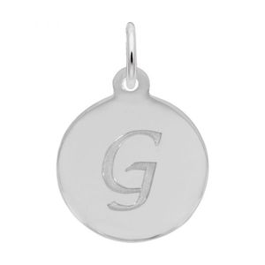 Petite Initial Disc - Script G Sterling Silver Charm- 10-1896-7-ss