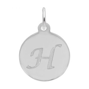 Petite Initial Disc - Script H Sterling Silver Charm- 10-1896-8-ss