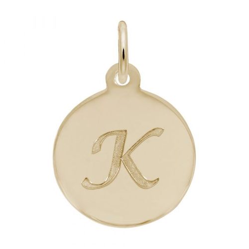 Petite Initial Disc - Script K  Charm,  Gold Plated Charm - 10-1896-11-gp