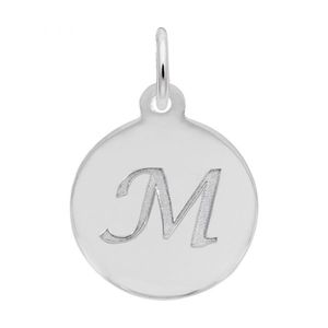 Petite Initial Disc - Script M Sterling Silver Charm- 10-1896-13-ss