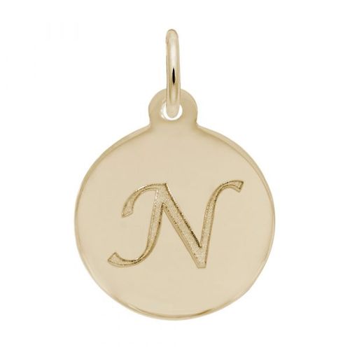 Petite Initial Disc - Script N  Charm,  Gold Plated Charm - 10-1896-14-gp