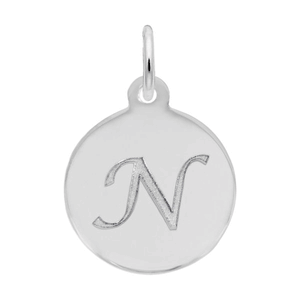 Petite Initial Disc - Script N Sterling Silver Charm- 10-1896-14-ss