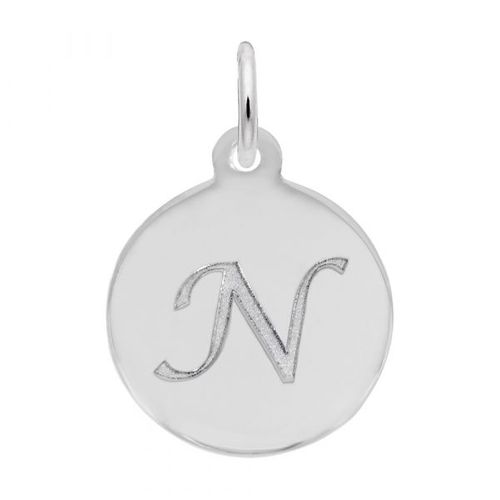 Petite Initial Disc - Script N Sterling Silver Charm- 10-1896-14-ss